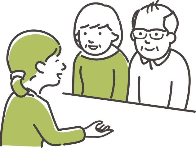 職員がご利用者にケアプランの説明するイラスト